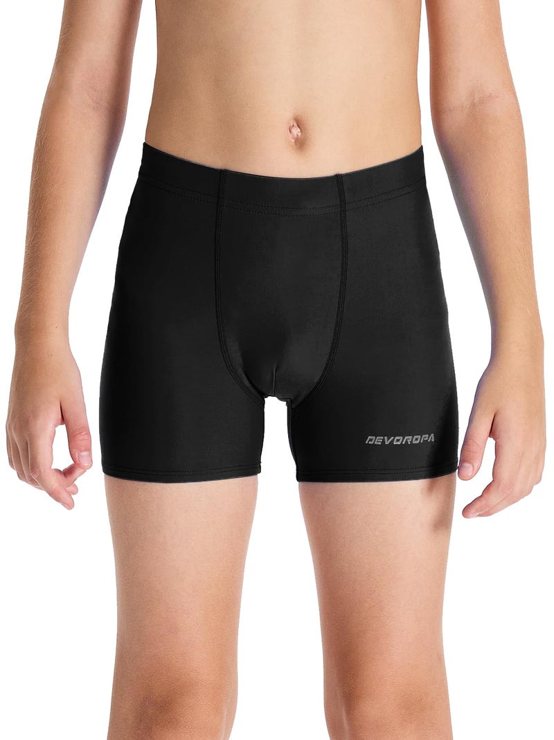 DEVOROPA Youth Boys Swim Shorts Square Leg Swimsuit Nylon Swimming Boxer Brief UPF 50+ Black M - Image 1
